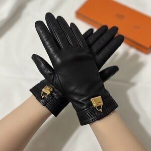 Hermes Black Leather Gloves Size 7.5 OBO